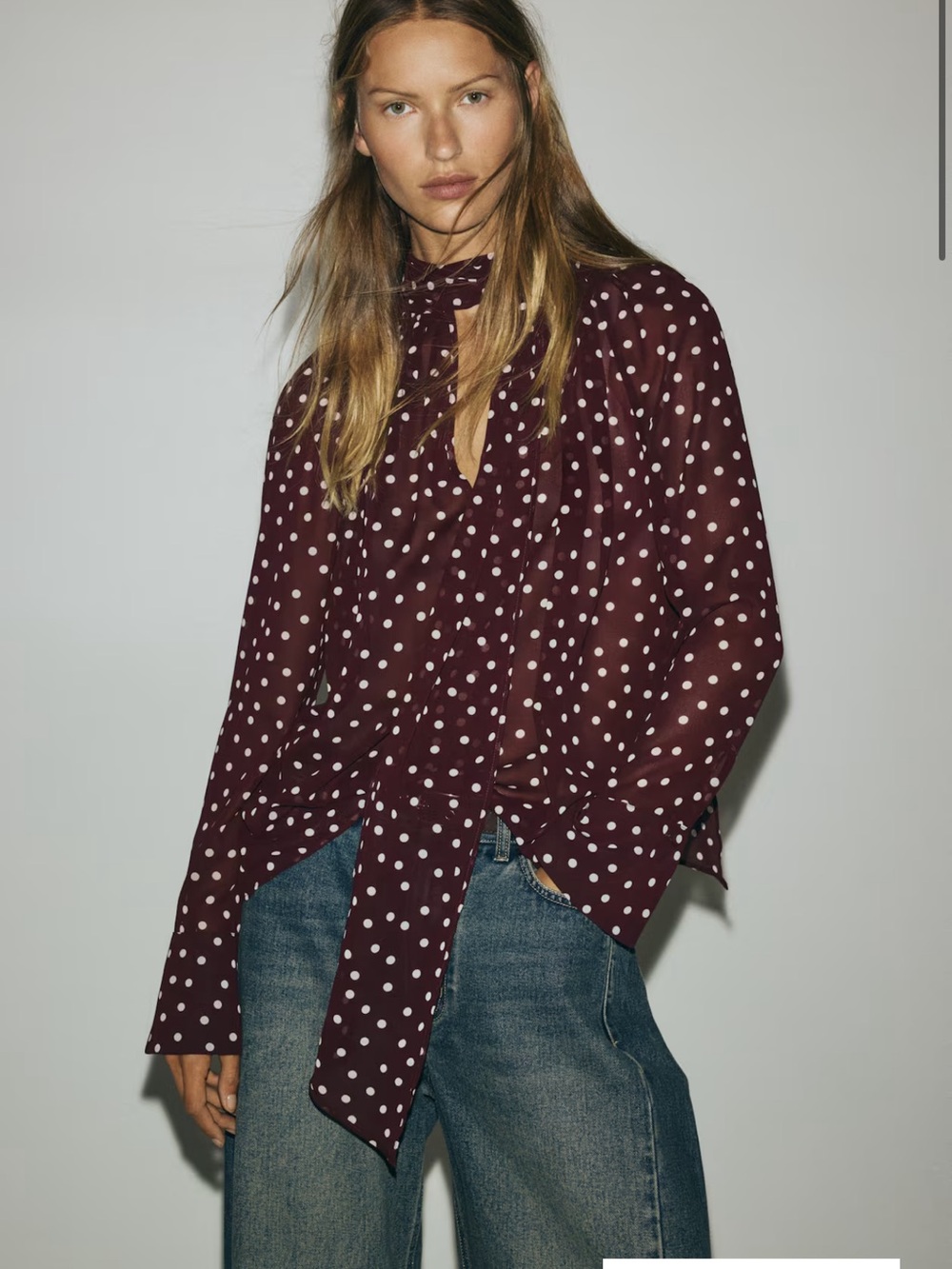 Long Sleeve Polka Dot Blouse with Scarf Collar - XL - NWT